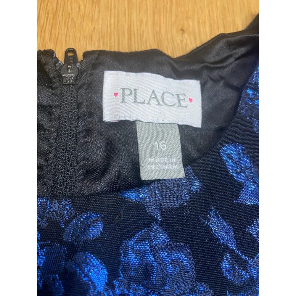 CHILDRENS PLACE Sleeveless Zip Party Blue Metallic Floral Dress Size 16‎ Girls